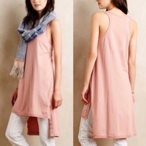 Anthropologie Left Of Center Tank Tunic Dress distressed hem blush pink size xs